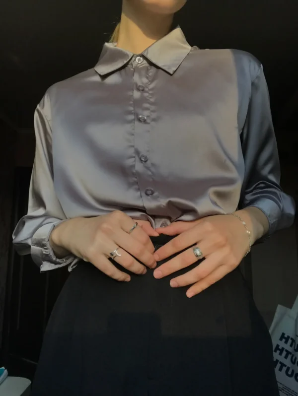 Elegant Satin Loose Women Shirt Spring Turn-down Collar Ladies Blouse Autumn Vintage Casual Button Silk Tops - Image 19