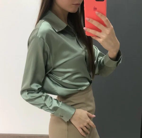 Elegant Satin Loose Women Shirt Spring Turn-down Collar Ladies Blouse Autumn Vintage Casual Button Silk Tops - Image 18
