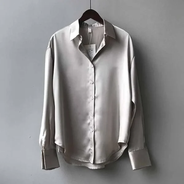 Elegant Satin Loose Women Shirt Spring Turn-down Collar Ladies Blouse Autumn Vintage Casual Button Silk Tops - Image 28