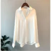 Elegant Satin Loose Women Shirt Spring Turn-down Collar Ladies Blouse Autumn Vintage Casual Button Silk Tops - Image 27