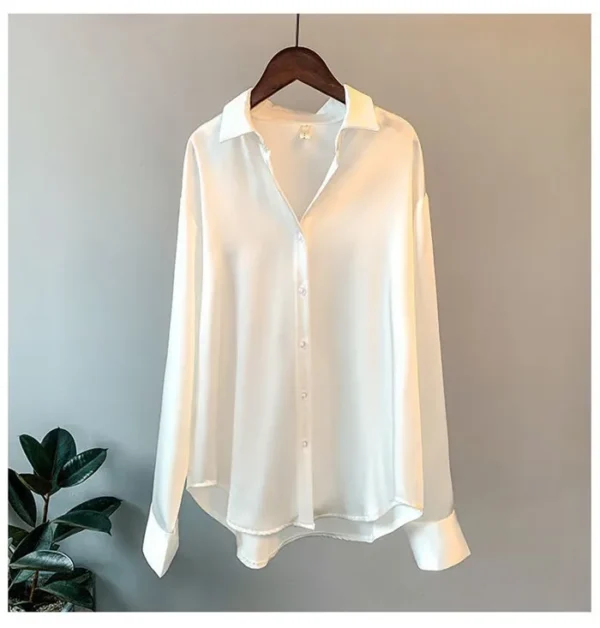 Elegant Satin Loose Women Shirt Spring Turn-down Collar Ladies Blouse Autumn Vintage Casual Button Silk Tops - Image 27