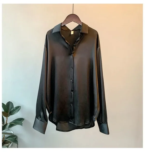 Elegant Satin Loose Women Shirt Spring Turn-down Collar Ladies Blouse Autumn Vintage Casual Button Silk Tops - Image 26