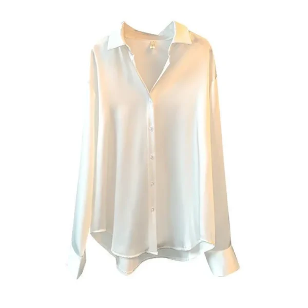 Elegant Satin Loose Women Shirt Spring Turn-down Collar Ladies Blouse Autumn Vintage Casual Button Silk Tops - Image 22