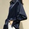 Elegant Satin Loose Women Shirt Spring Turn-down Collar Ladies Blouse Autumn Vintage Casual Button Silk Tops - Image 29