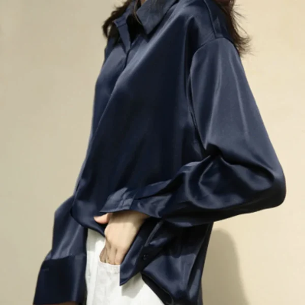 Elegant Satin Loose Women Shirt Spring Turn-down Collar Ladies Blouse Autumn Vintage Casual Button Silk Tops - Image 29