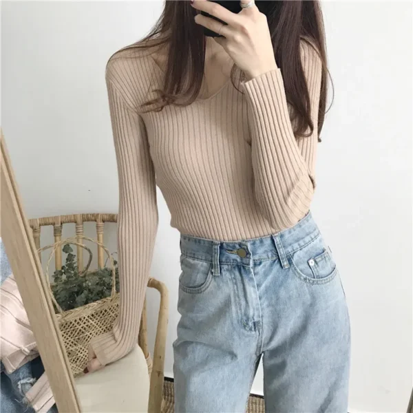 Korean Autumn V Neck Sweater Knitted Fashion Sweaters 2025 Slim Winter Tops For Women Pullover Jumper Pull Femme Truien Dames - Image 17