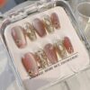 Pink Cat Eye Press-On Nails with Diamonds – Square Full Cover Tips 10PCS - Image 27