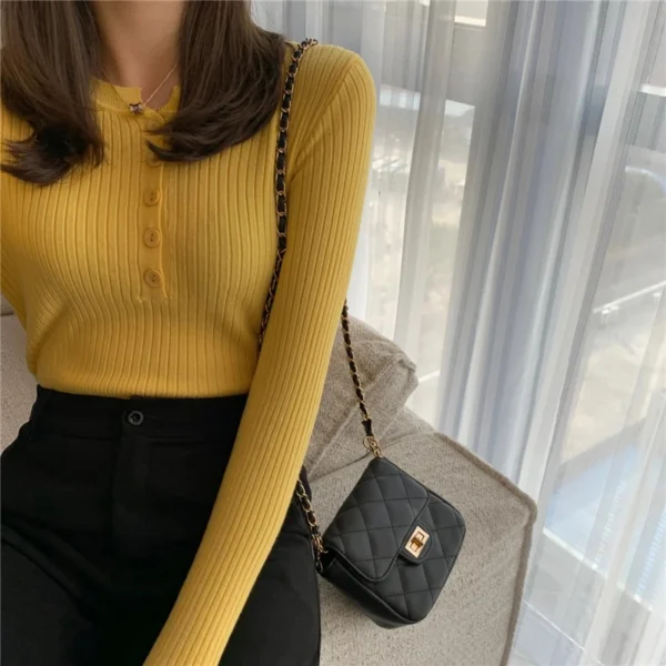 Knitted Women Sweater Button O-neck Pullovers Spring Autumn Basic Sweaters for Female Pullover Slim Solid Bold Stripes Tops - Image 32