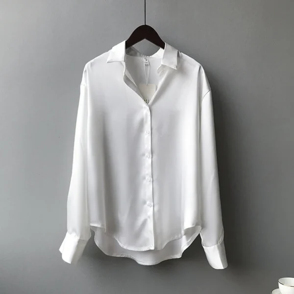 Elegant Satin Loose Women Shirt Spring Turn-down Collar Ladies Blouse Autumn Vintage Casual Button Silk Tops - Image 12