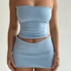 Hugcitar Solid Sleeveless Folds Tube Crop Top Skirts 2 Piece Matching Set Summer Fashion Streetwear Beach Clothing Drop Shipping - Image 10