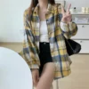 Plaid Shirt Women Autumn Long Sleeve Top Female Vintage Fashion Single Breasted Blouse Ladies Preppy Style Loose Check Shirts - Image 49