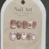Pink Cat Eye Press-On Nails with Diamonds – Square Full Cover Tips 10PCS - Image 17
