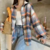 Plaid Shirt Women Autumn Long Sleeve Top Female Vintage Fashion Single Breasted Blouse Ladies Preppy Style Loose Check Shirts - Image 59