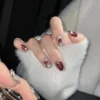 Pink Cat Eye Press-On Nails with Diamonds – Square Full Cover Tips 10PCS - Image 8