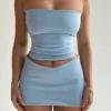 Hugcitar Solid Sleeveless Folds Tube Crop Top Skirts 2 Piece Matching Set Summer Fashion Streetwear Beach Clothing Drop Shipping - Image 3