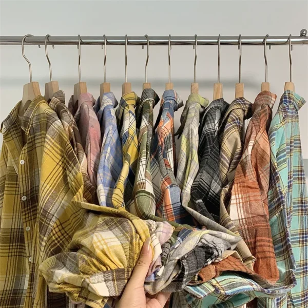 Plaid Shirt Women Autumn Long Sleeve Top Female Vintage Fashion Single Breasted Blouse Ladies Preppy Style Loose Check Shirts - Image 28