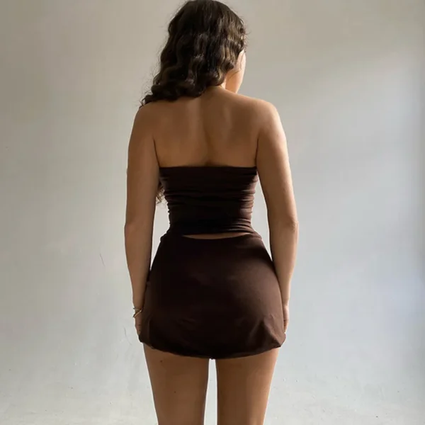 Hugcitar Solid Sleeveless Folds Tube Crop Top Skirts 2 Piece Matching Set Summer Fashion Streetwear Beach Clothing Drop Shipping - Image 33