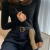 Knitted Women Sweater Button O-neck Pullovers Spring Autumn Basic Sweaters for Female Pullover Slim Solid Bold Stripes Tops - Image 2