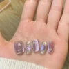 Pink Cat Eye Press-On Nails with Diamonds – Square Full Cover Tips 10PCS - Image 5