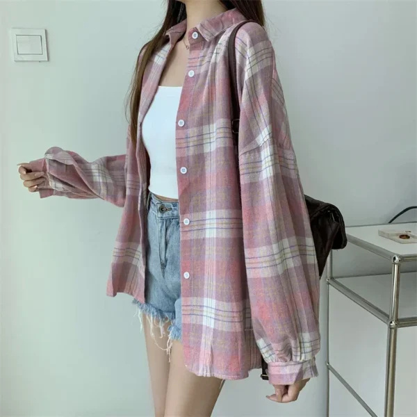 Plaid Shirt Women Autumn Long Sleeve Top Female Vintage Fashion Single Breasted Blouse Ladies Preppy Style Loose Check Shirts - Image 35