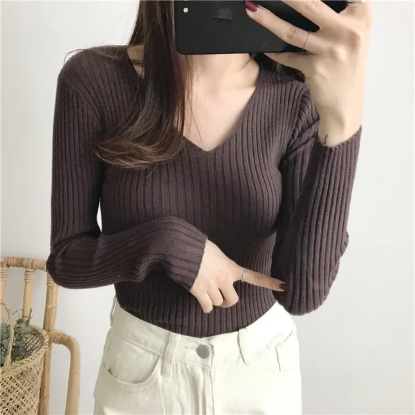 Korean Autumn V Neck Sweater Knitted Fashion Sweaters 2025 Slim Winter Tops For Women Pullover Jumper Pull Femme Truien Dames - Image 29