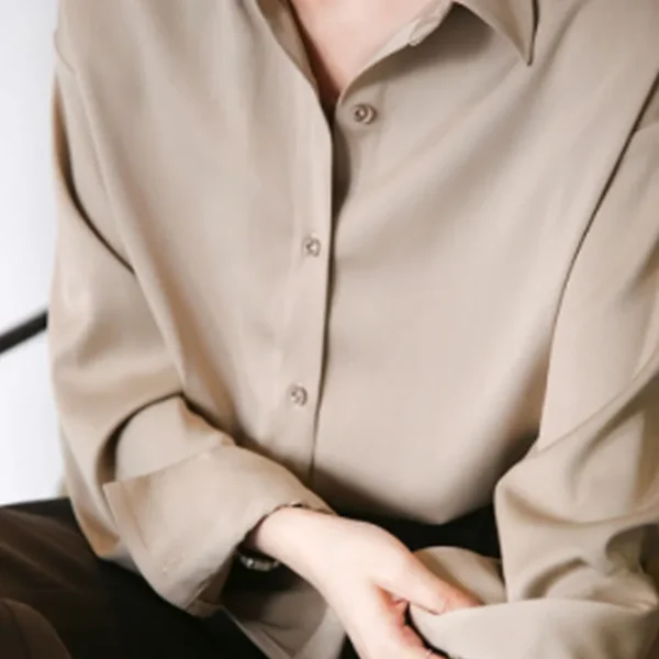 Elegant Satin Loose Women Shirt Spring Turn-down Collar Ladies Blouse Autumn Vintage Casual Button Silk Tops - Image 9