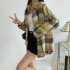 Plaid Shirt Women Autumn Long Sleeve Top Female Vintage Fashion Single Breasted Blouse Ladies Preppy Style Loose Check Shirts - Image 51