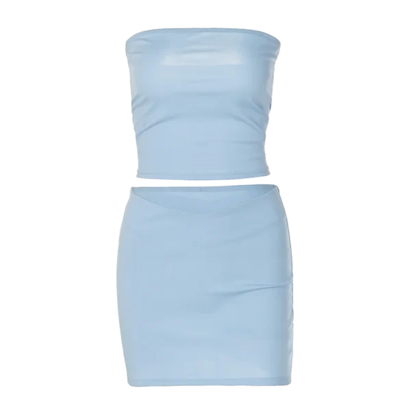 Hugcitar Solid Sleeveless Folds Tube Crop Top Skirts 2 Piece Matching Set Summer Fashion Streetwear Beach Clothing Drop Shipping - Image 31