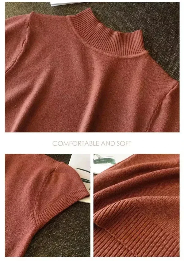 Women's Half-High Neck T-Shirt Fashion Jumper Casual Tops Korean Style Elegant Solid-Coloured Clothing Spring And Summer Season - Image 6