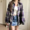 Plaid Shirt Women Autumn Long Sleeve Top Female Vintage Fashion Single Breasted Blouse Ladies Preppy Style Loose Check Shirts - Image 15