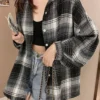 Plaid Shirt Women Autumn Long Sleeve Top Female Vintage Fashion Single Breasted Blouse Ladies Preppy Style Loose Check Shirts - Image 3