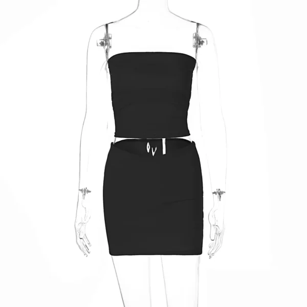 Hugcitar Solid Sleeveless Folds Tube Crop Top Skirts 2 Piece Matching Set Summer Fashion Streetwear Beach Clothing Drop Shipping - Image 18