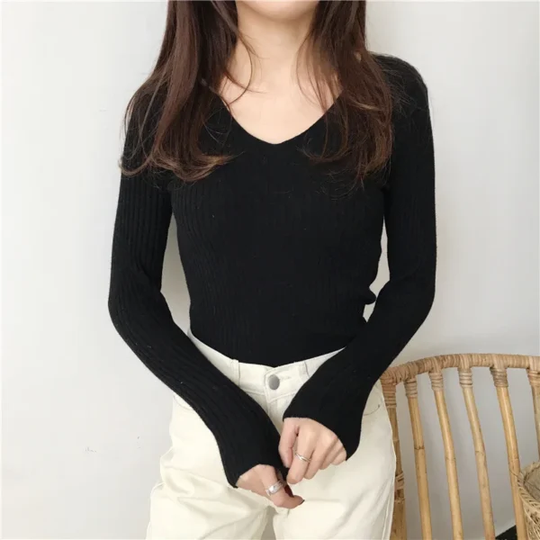 Korean Autumn V Neck Sweater Knitted Fashion Sweaters 2025 Slim Winter Tops For Women Pullover Jumper Pull Femme Truien Dames - Image 11