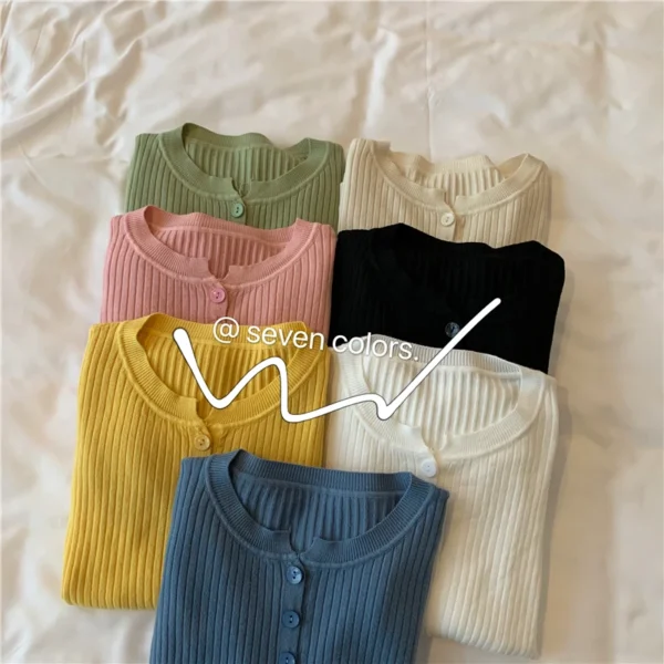 Knitted Women Sweater Button O-neck Pullovers Spring Autumn Basic Sweaters for Female Pullover Slim Solid Bold Stripes Tops - Image 15