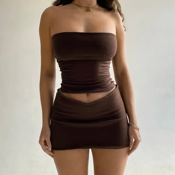 Hugcitar Solid Sleeveless Folds Tube Crop Top Skirts 2 Piece Matching Set Summer Fashion Streetwear Beach Clothing Drop Shipping - Image 32