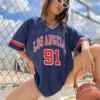 Los Angeles Number 91 TShirt For Men Women Summer Oversized V-neck Tee Harajuku Trend Short Sleeve Female Streetwear Tops Unisex - Image 4