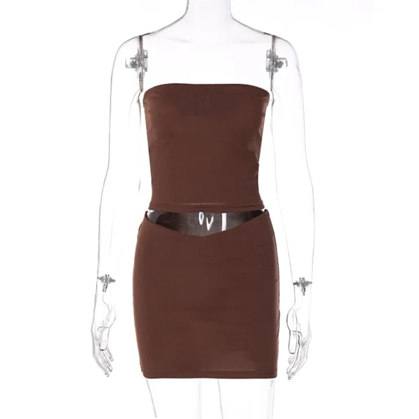 Hugcitar Solid Sleeveless Folds Tube Crop Top Skirts 2 Piece Matching Set Summer Fashion Streetwear Beach Clothing Drop Shipping - Image 15
