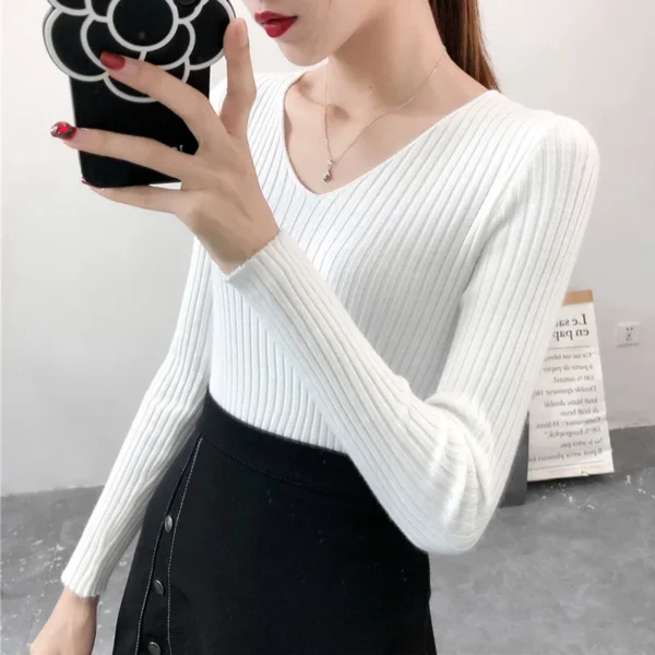 Korean Autumn V Neck Sweater Knitted Fashion Sweaters 2025 Slim Winter Tops For Women Pullover Jumper Pull Femme Truien Dames - Image 9