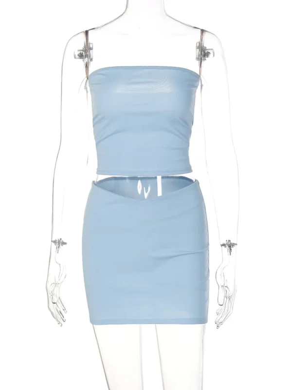 Hugcitar Solid Sleeveless Folds Tube Crop Top Skirts 2 Piece Matching Set Summer Fashion Streetwear Beach Clothing Drop Shipping - Image 6