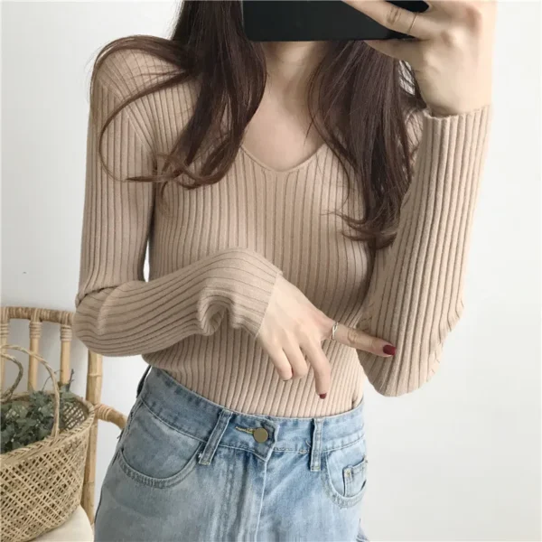 Korean Autumn V Neck Sweater Knitted Fashion Sweaters 2025 Slim Winter Tops For Women Pullover Jumper Pull Femme Truien Dames - Image 16
