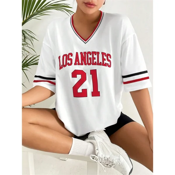 Los Angeles Number 91 TShirt For Men Women Summer Oversized V-neck Tee Harajuku Trend Short Sleeve Female Streetwear Tops Unisex - Image 11