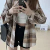 Plaid Shirt Women Autumn Long Sleeve Top Female Vintage Fashion Single Breasted Blouse Ladies Preppy Style Loose Check Shirts - Image 17