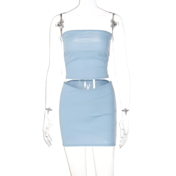 Hugcitar Solid Sleeveless Folds Tube Crop Top Skirts 2 Piece Matching Set Summer Fashion Streetwear Beach Clothing Drop Shipping - Image 21