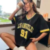 Los Angeles Number 91 TShirt For Men Women Summer Oversized V-neck Tee Harajuku Trend Short Sleeve Female Streetwear Tops Unisex - Image 3