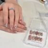Pink Cat Eye Press-On Nails with Diamonds – Square Full Cover Tips 10PCS - Image 9