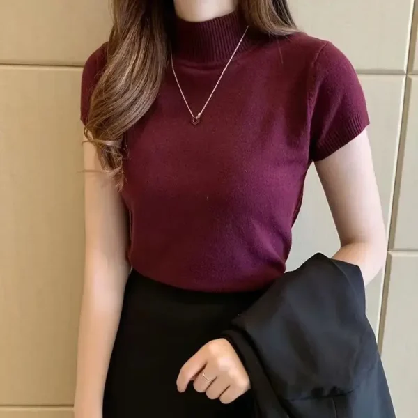 Women's Half-High Neck T-Shirt Fashion Jumper Casual Tops Korean Style Elegant Solid-Coloured Clothing Spring And Summer Season - Image 14