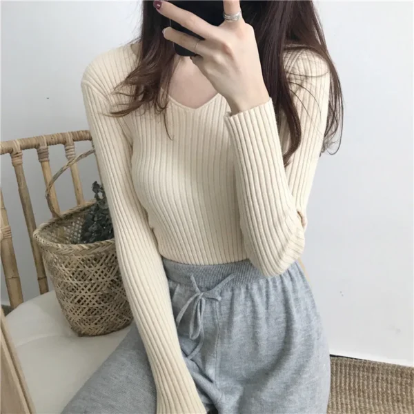 Korean Autumn V Neck Sweater Knitted Fashion Sweaters 2025 Slim Winter Tops For Women Pullover Jumper Pull Femme Truien Dames - Image 8