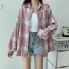 Plaid Shirt Women Autumn Long Sleeve Top Female Vintage Fashion Single Breasted Blouse Ladies Preppy Style Loose Check Shirts - Image 37