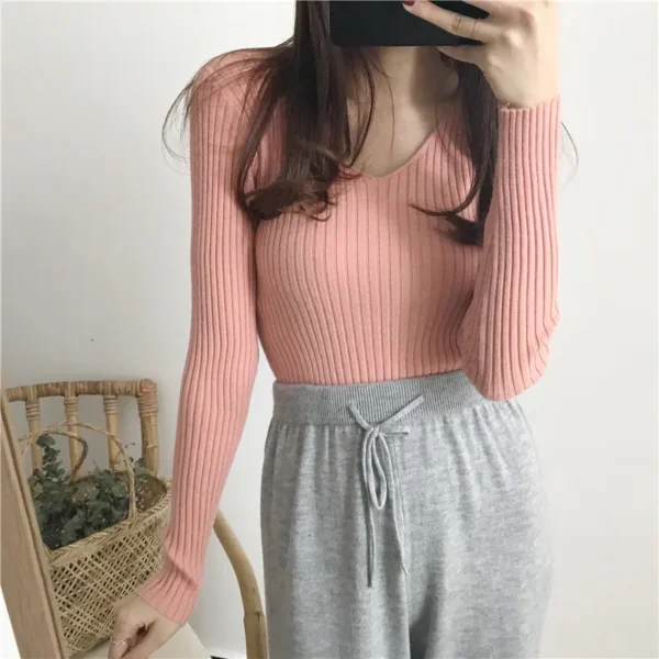 Korean Autumn V Neck Sweater Knitted Fashion Sweaters 2025 Slim Winter Tops For Women Pullover Jumper Pull Femme Truien Dames - Image 20