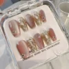 Pink Cat Eye Press-On Nails with Diamonds – Square Full Cover Tips 10PCS - Image 22